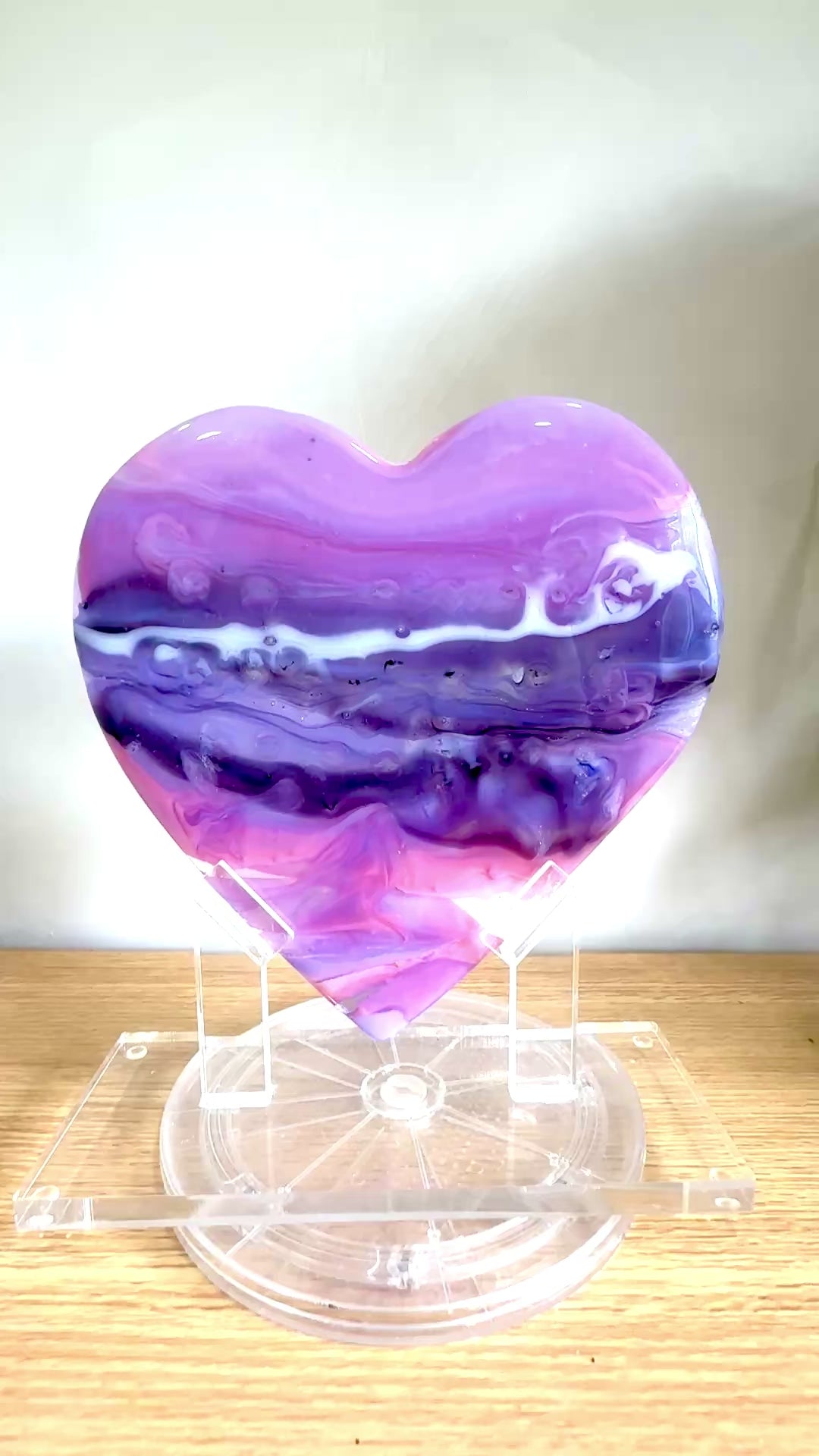 Pink & Purple Glass Heart Sculpture