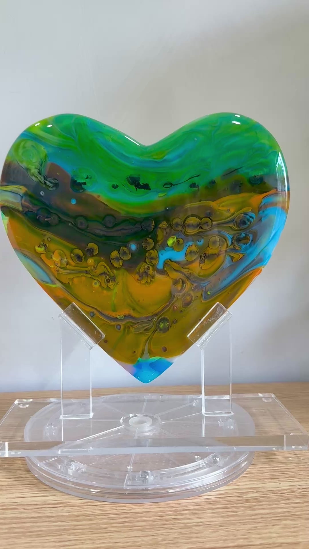 Green & Orange Glass Heart Sculpture