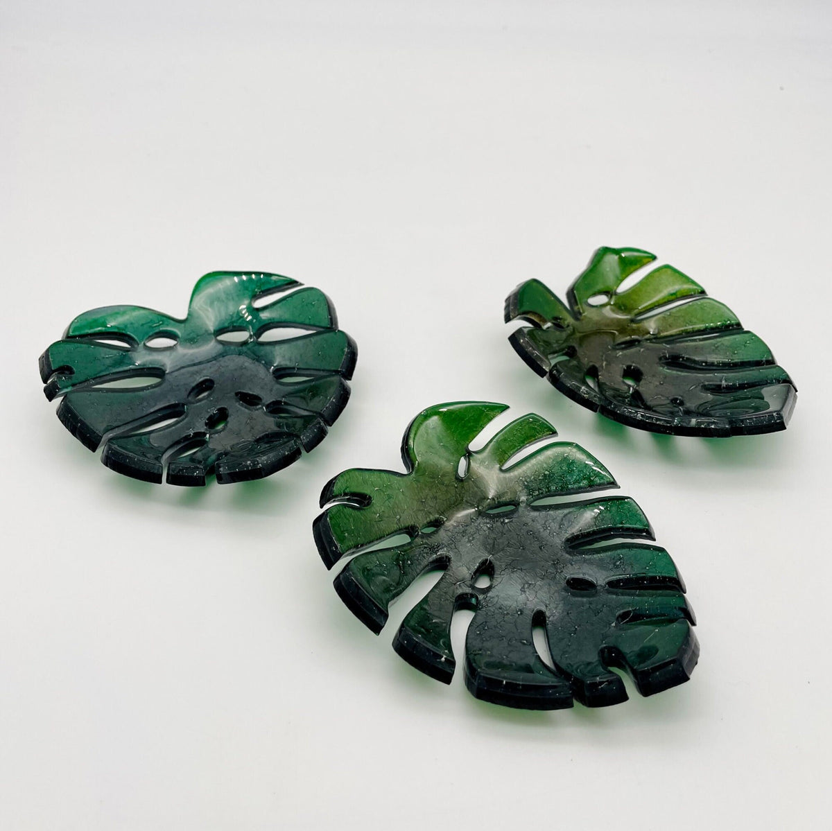 Iridescent Green Monstera Mini Dishes - Top View