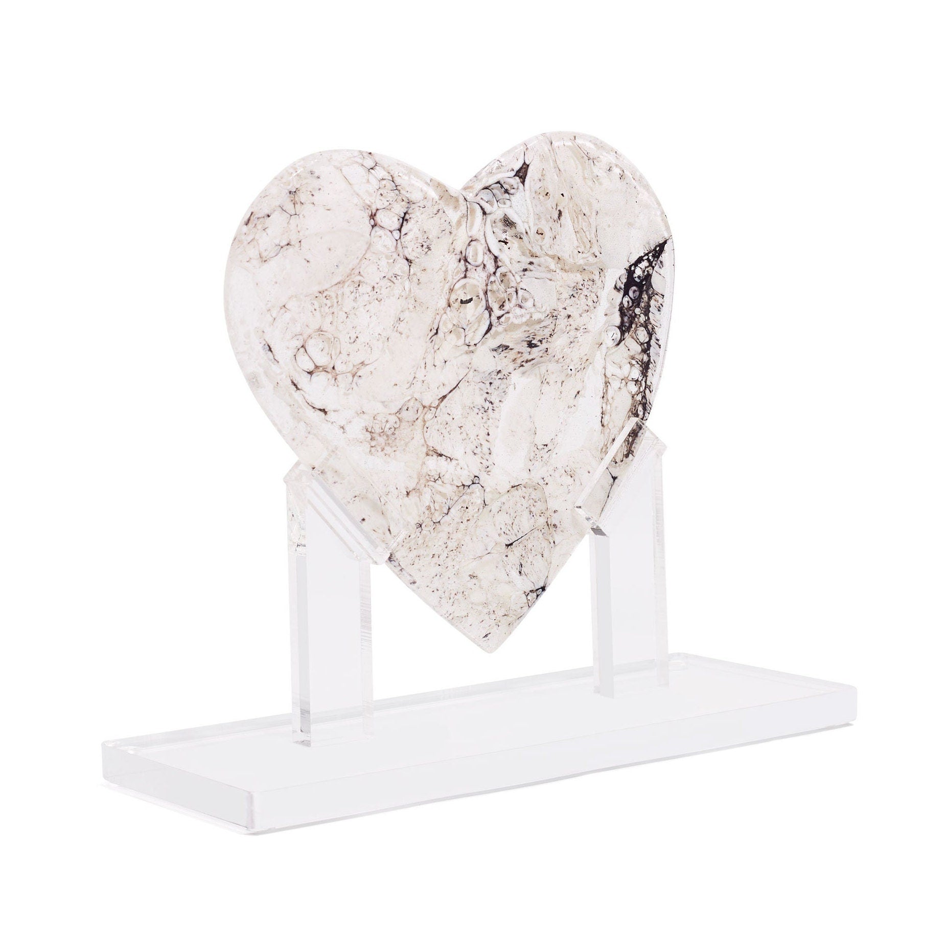 White Granite Heart Sculpture, Medium