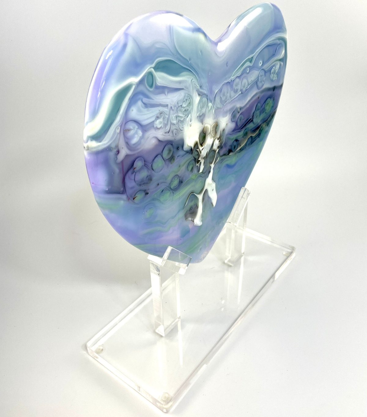 Aurora Borealis Glass Heart Sculpture - Left Side view