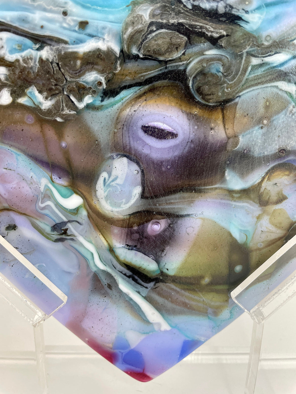 Arctic Skies Glass Heart Sculpture - closest view