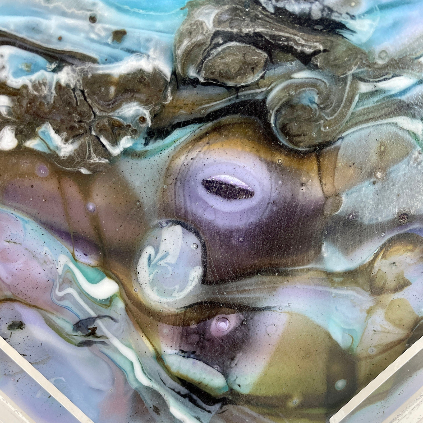 Arctic Skies Glass Heart Sculpture - closest view