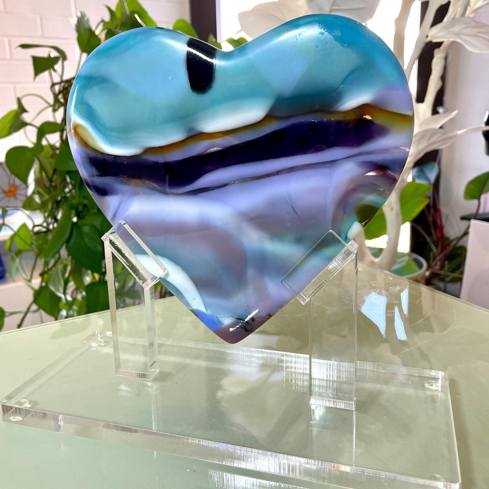 Arctic Skies Glass Heart Sculpture - art view