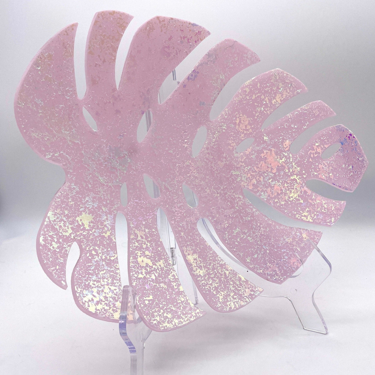 Dichroic Pink Monstera Leaf - Side View