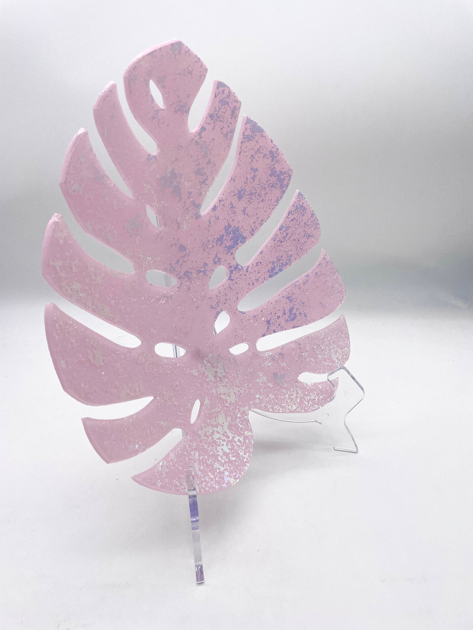 Dichroic Pink Monstera Leaf - Front View