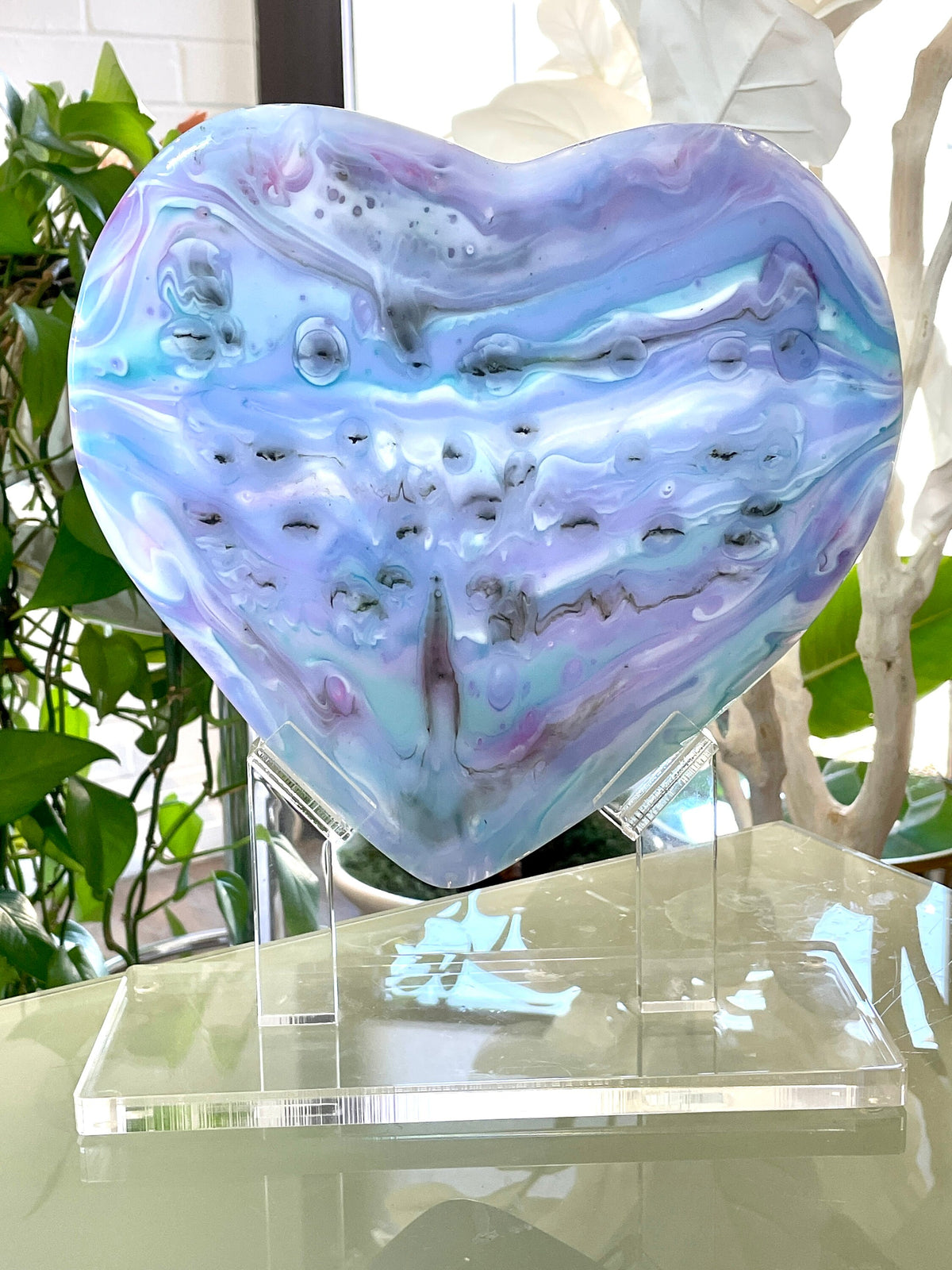 Pastel Comet Glass Heart Sculpture