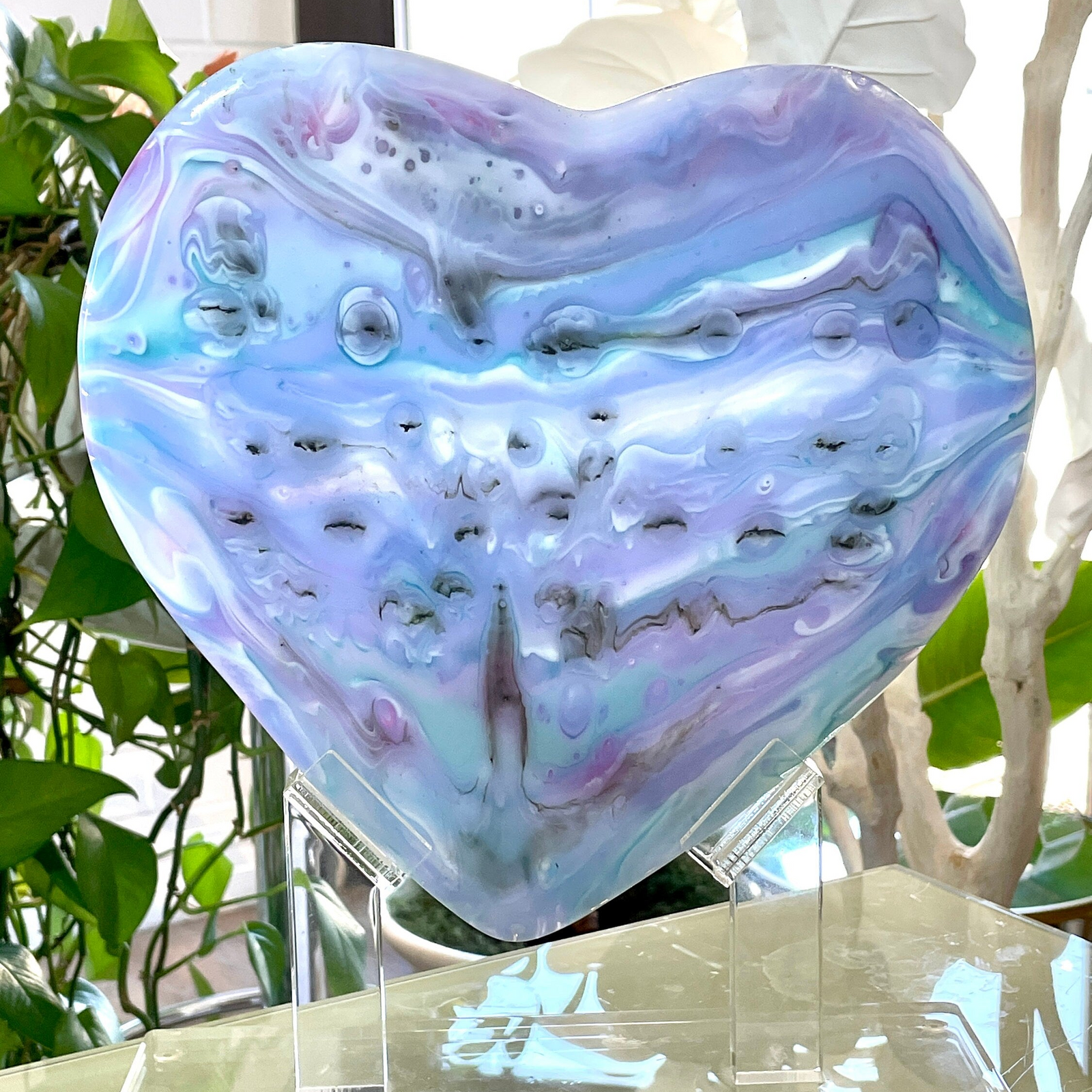 Pastel Comet Glass Heart Sculpture