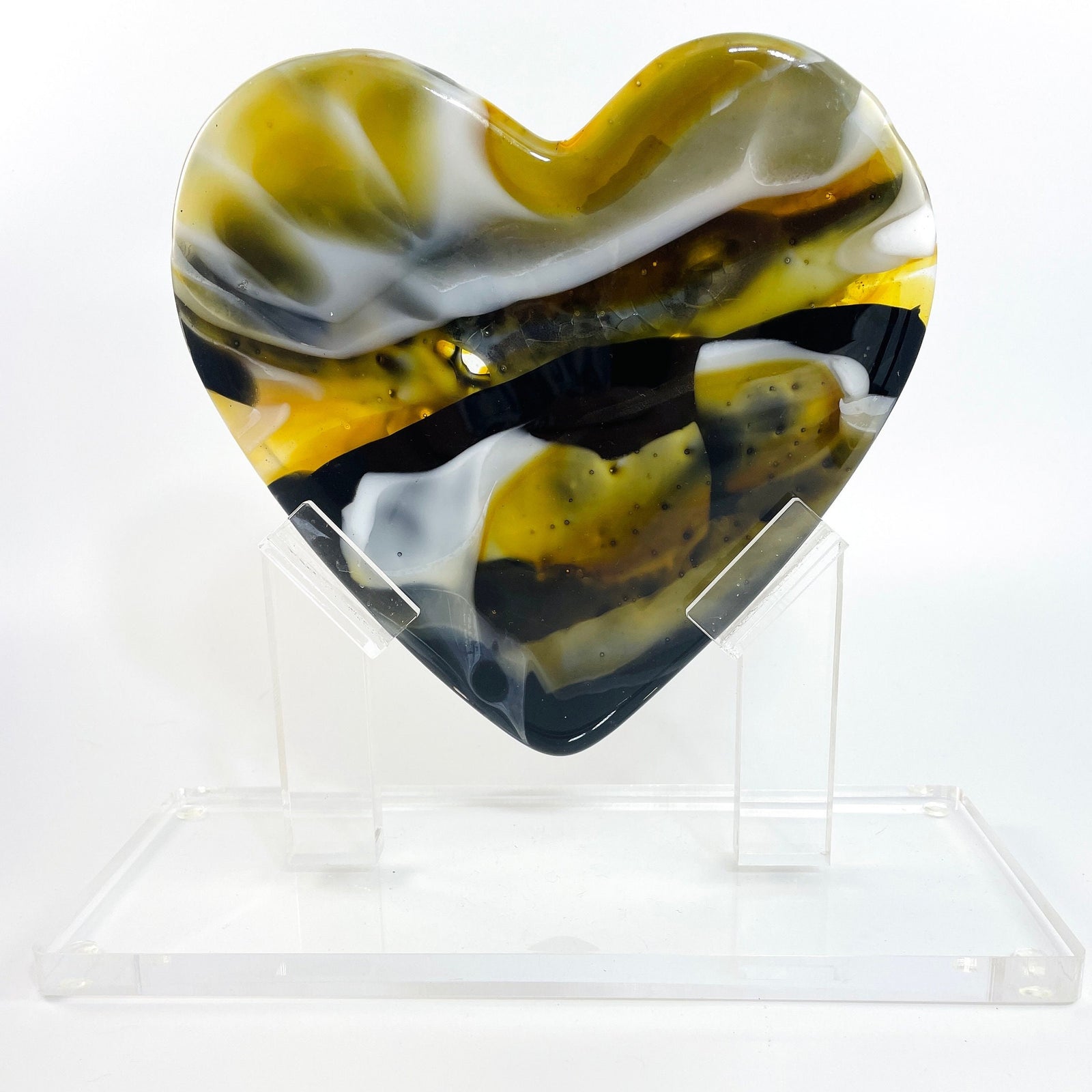 Celestial Gold Glass Heart Sculpture