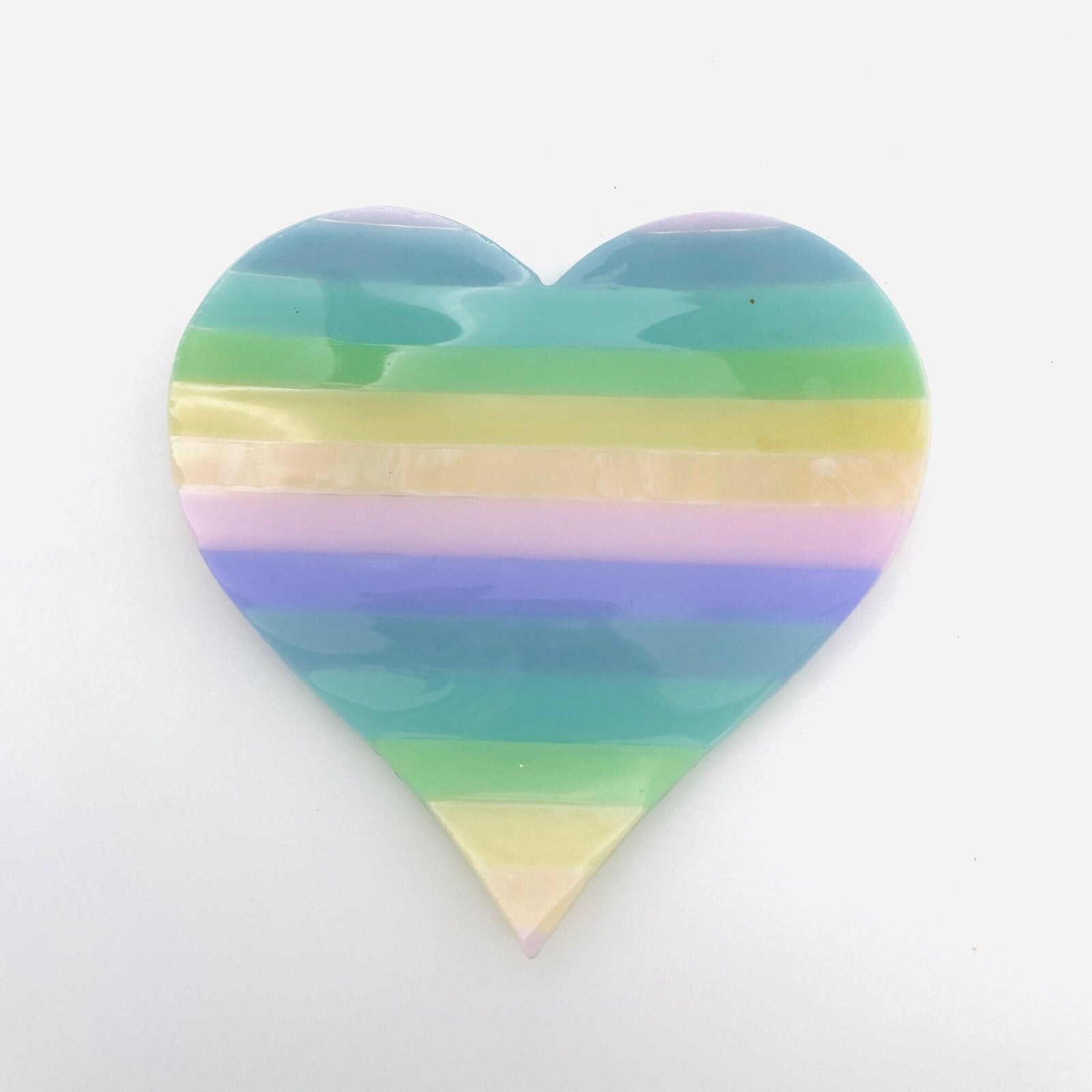 Heart Glass Dish Set, Fused Glass Rainbow Heart soap dish, Pastel Gift for Her, Pastel Rainbow Decor, Paste Heart Rainbow Ring Dishes