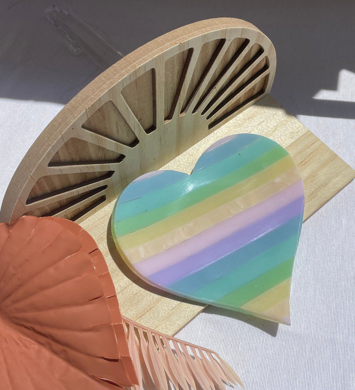 Heart Glass Dish Set, Fused Glass Rainbow Heart soap dish, Pastel Gift for Her, Pastel Rainbow Decor, Paste Heart Rainbow Ring Dishes