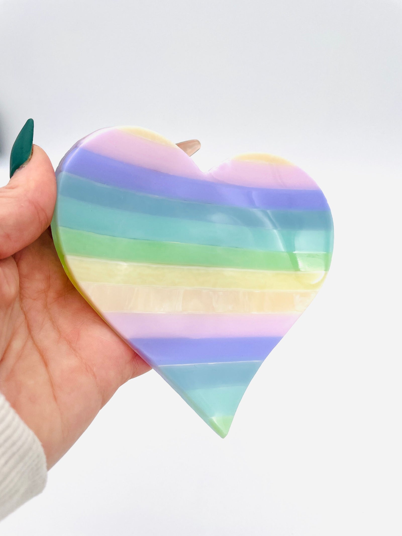 Heart Glass Dish Set, Fused Glass Rainbow Heart soap dish, Pastel Gift for Her, Pastel Rainbow Decor, Paste Heart Rainbow Ring Dishes