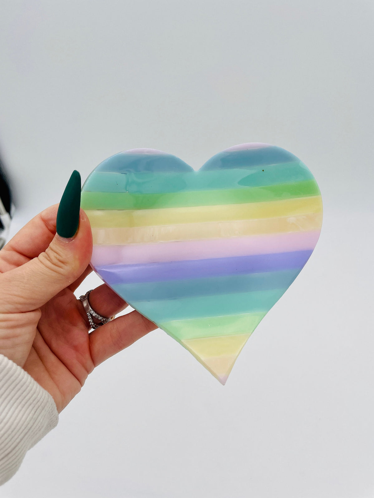 Heart Glass Dish Set, Fused Glass Rainbow Heart soap dish, Pastel Gift for Her, Pastel Rainbow Decor, Paste Heart Rainbow Ring Dishes