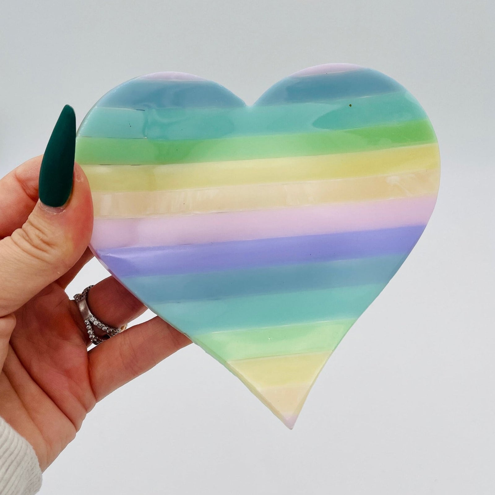 Heart Glass Dish Set, Fused Glass Rainbow Heart soap dish, Pastel Gift for Her, Pastel Rainbow Decor, Paste Heart Rainbow Ring Dishes
