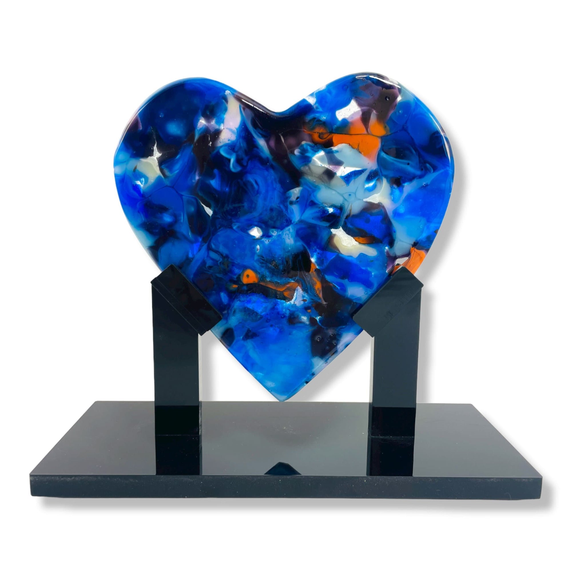 Navy Orange Sparkeling Heart Sculpture