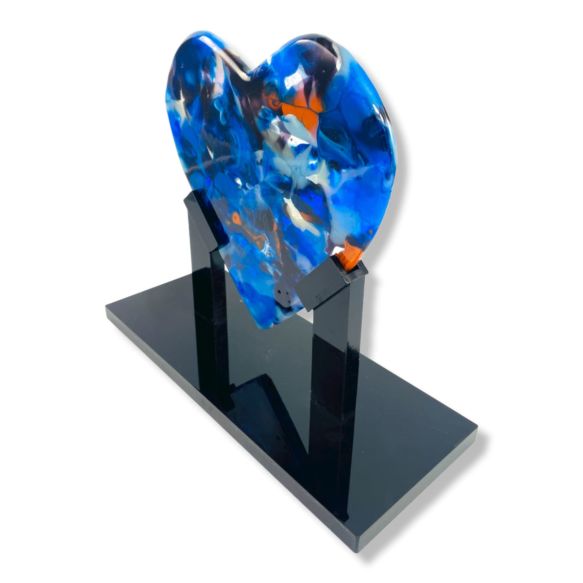 Navy Orange Sparkeling Heart Sculpture