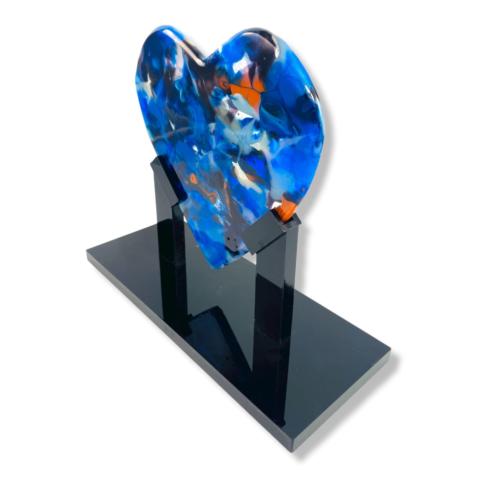 Navy Orange Sparkeling Heart Sculpture