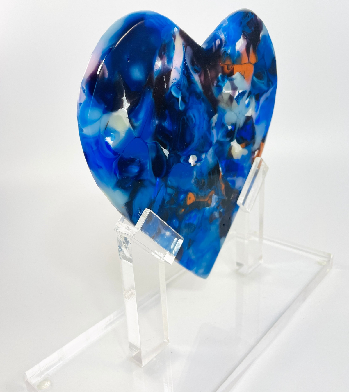 Navy Orange Sparkeling Heart Sculpture