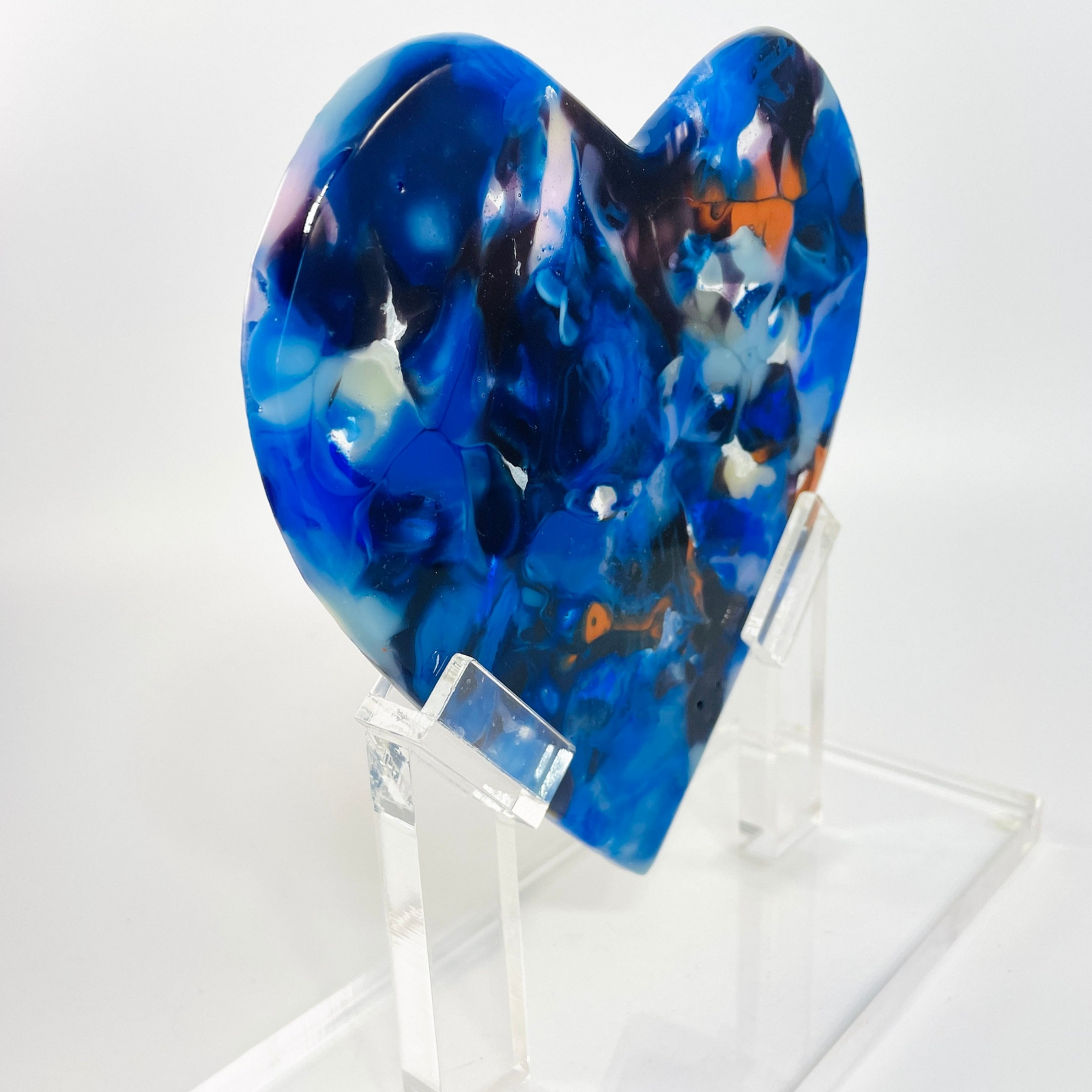 Navy Orange Sparkeling Heart Sculpture