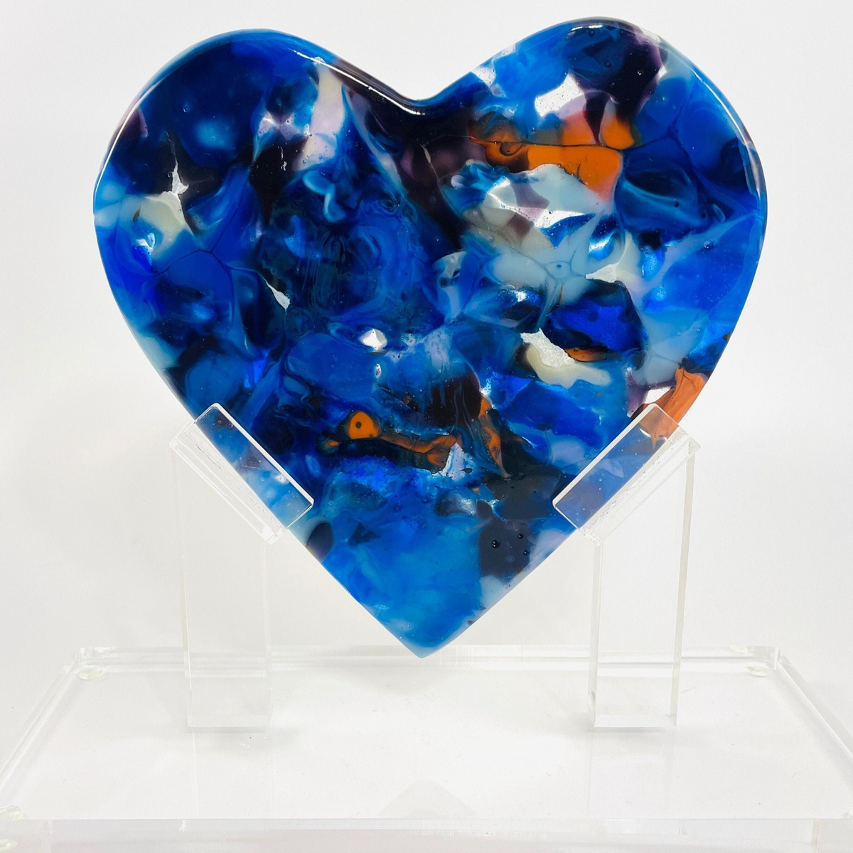 Navy Orange Sparkeling Heart Sculpture