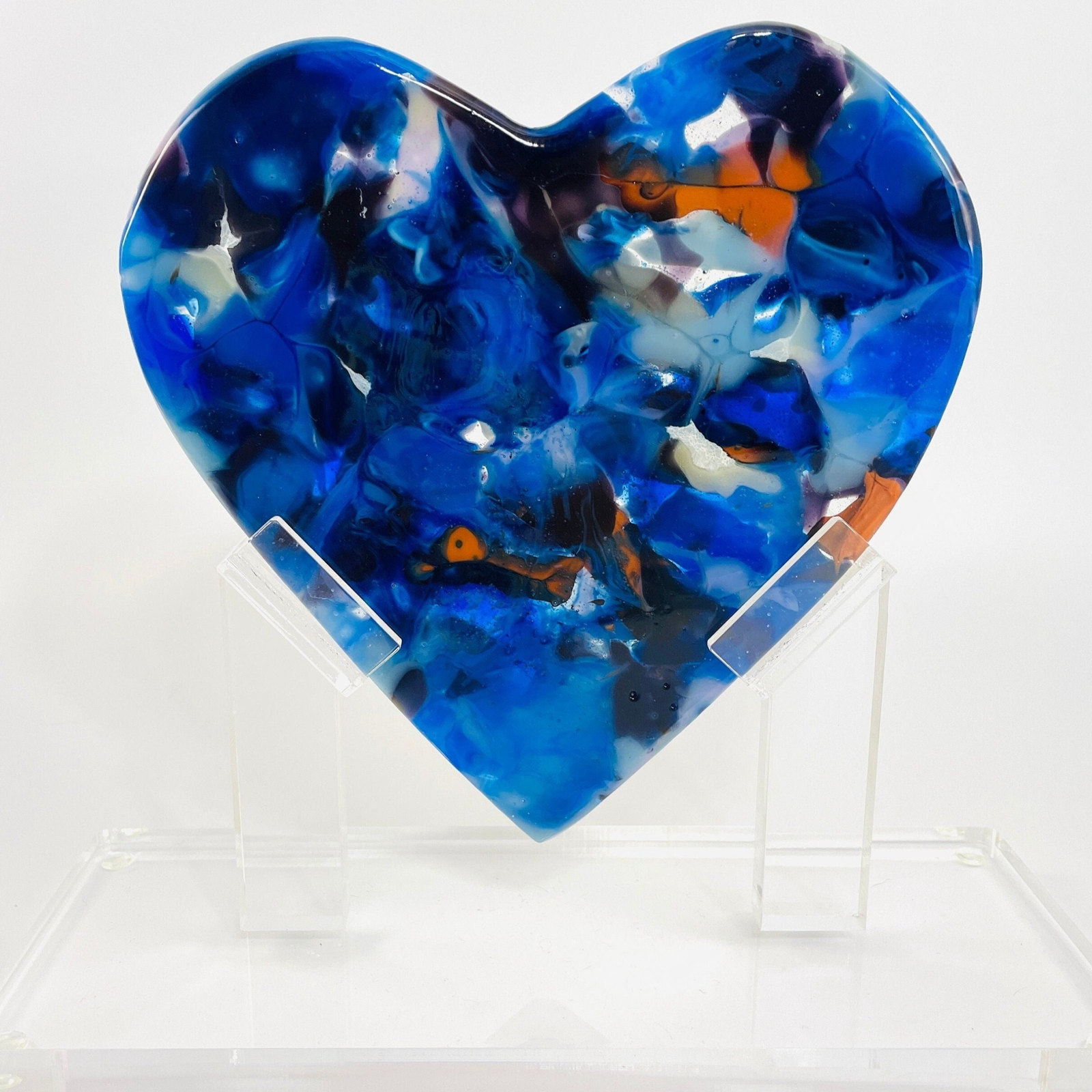 Navy Orange Sparkeling Heart Sculpture