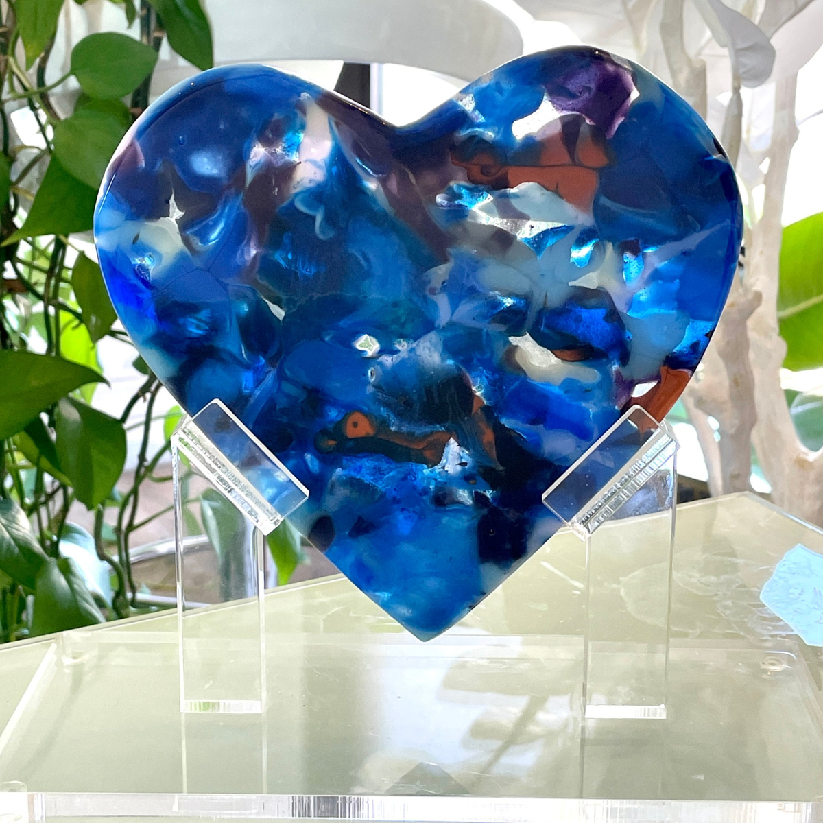 Navy Orange Sparkeling Heart Sculpture