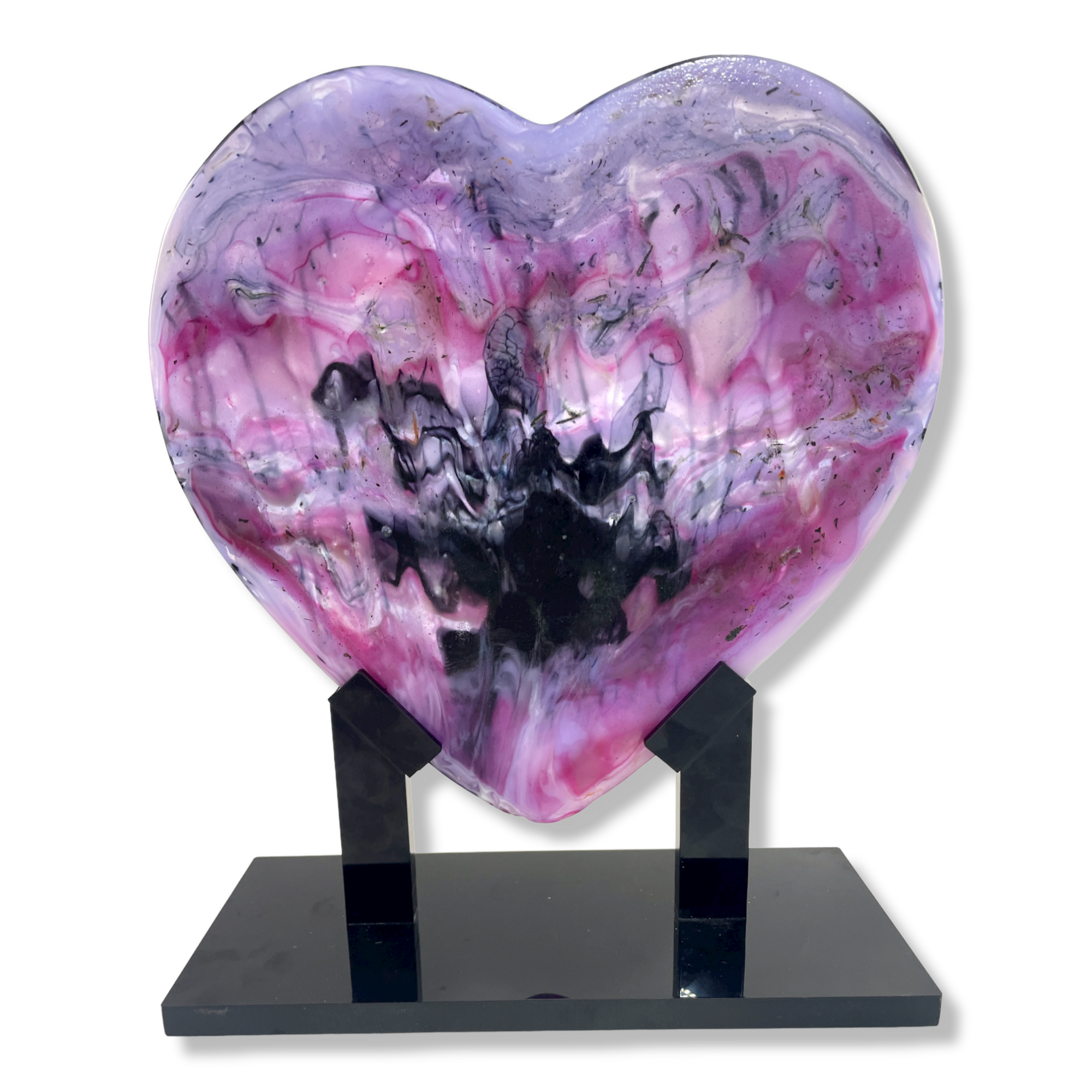 Rose Galaxy Glass Heart Sculpture