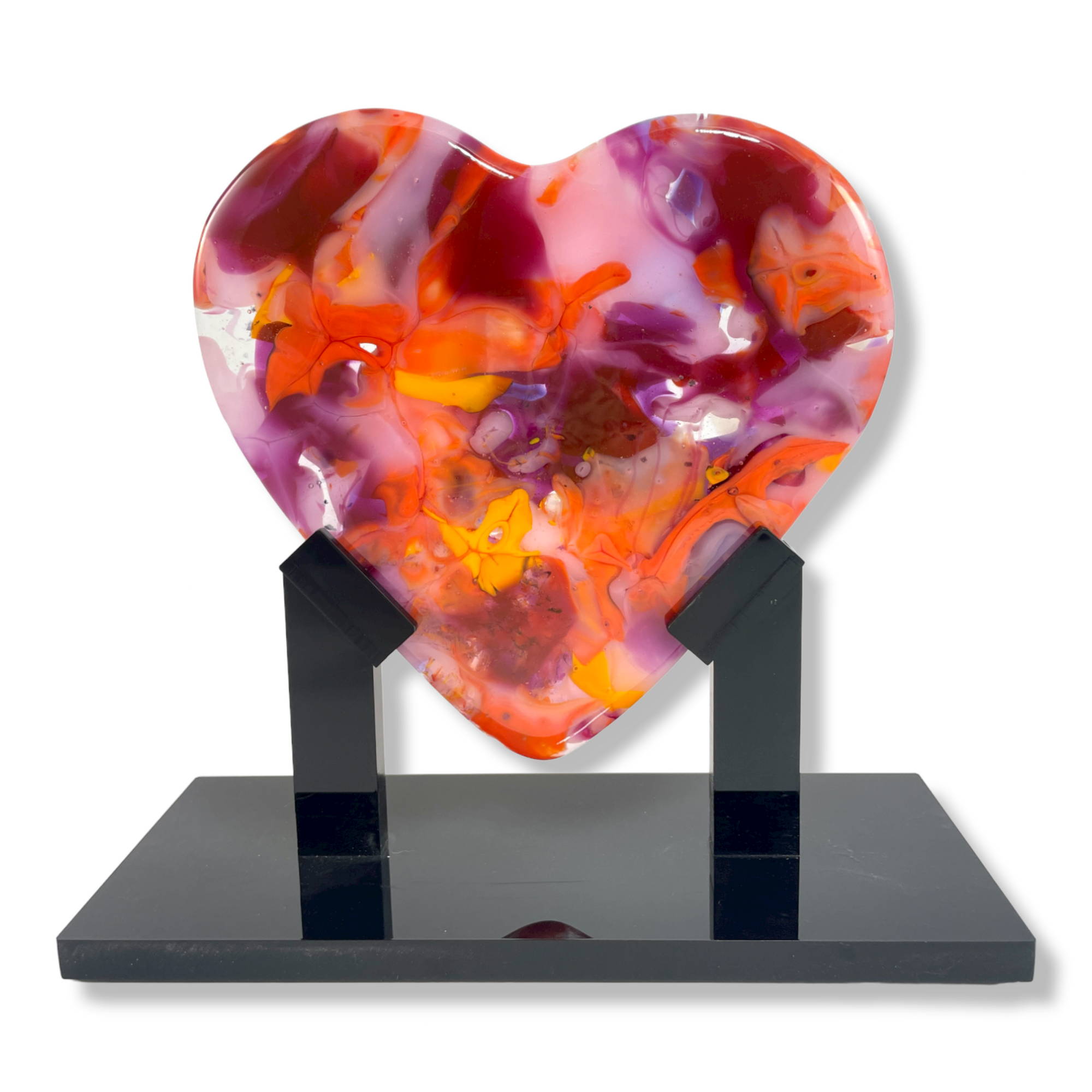 Summer Roses Glass Heart Sculpture