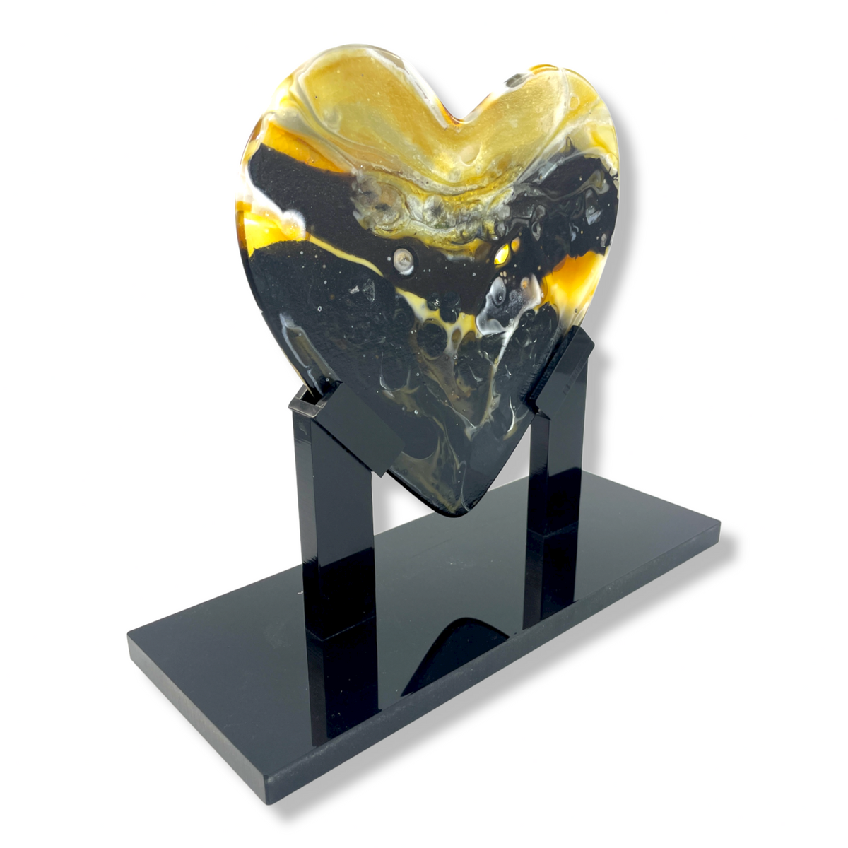 Celestial Gold Glass Heart Sculpture - Left Side View