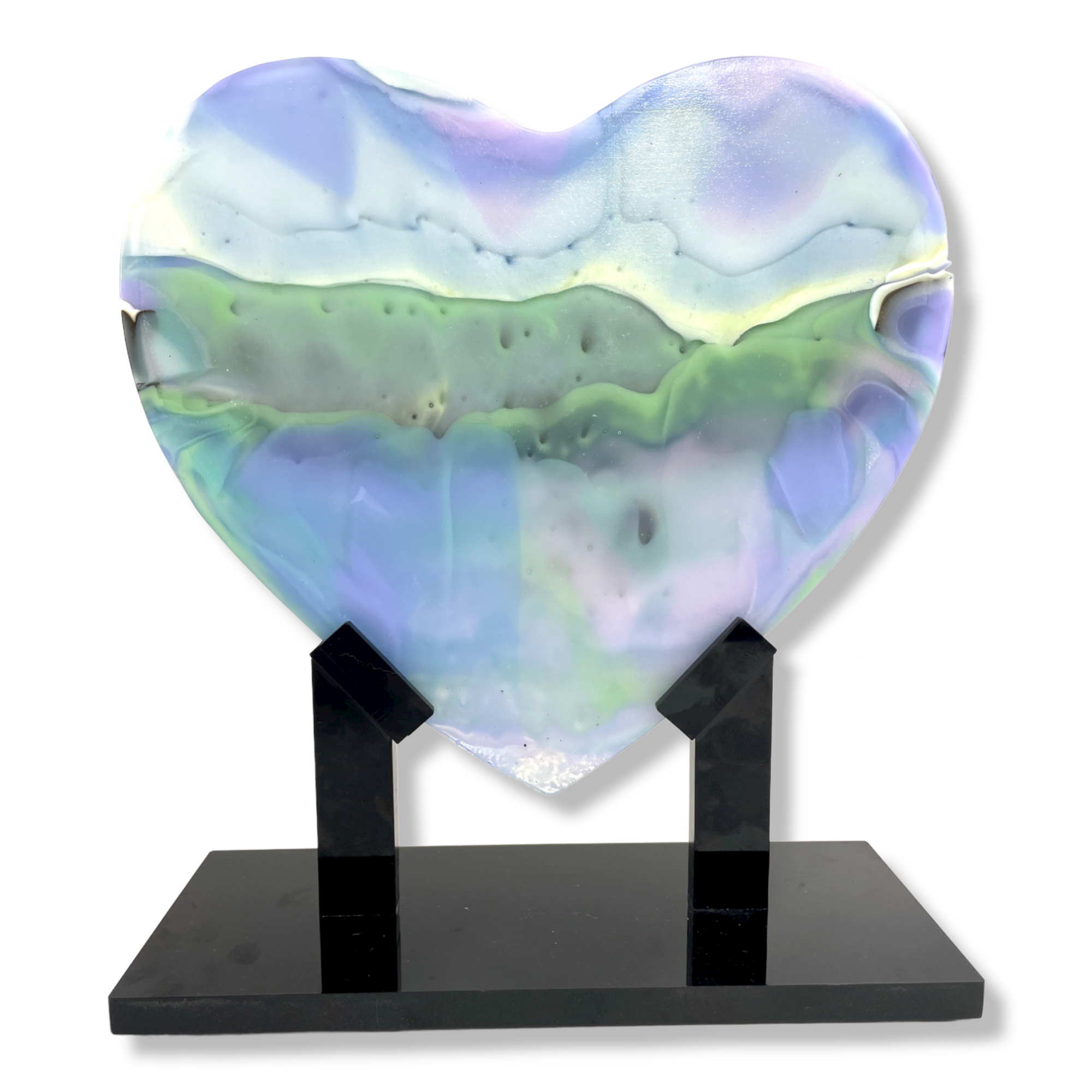 Aurora Borealis Glass Heart Sculpture