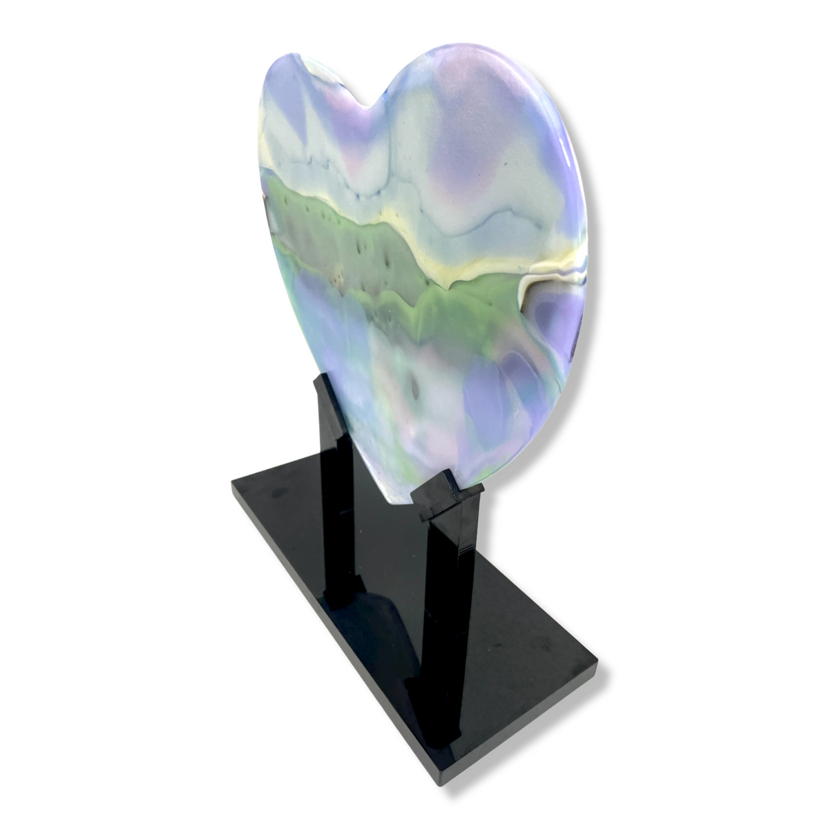 Aurora Borealis Glass Heart Sculpture - Side View 