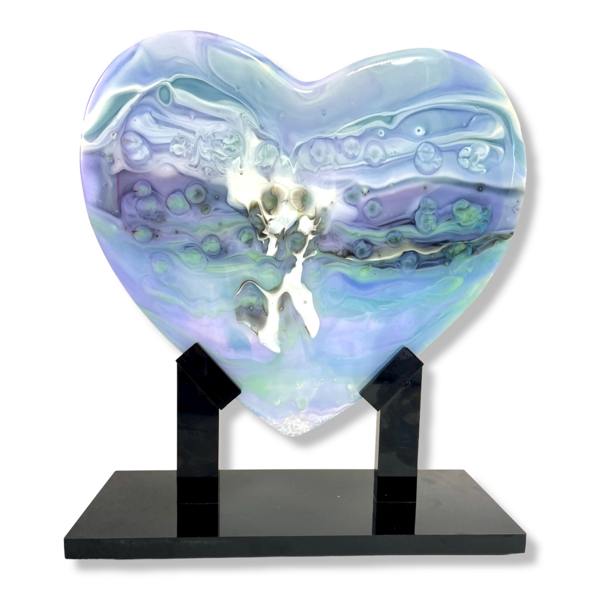 Aurora Borealis Glass Heart Sculpture