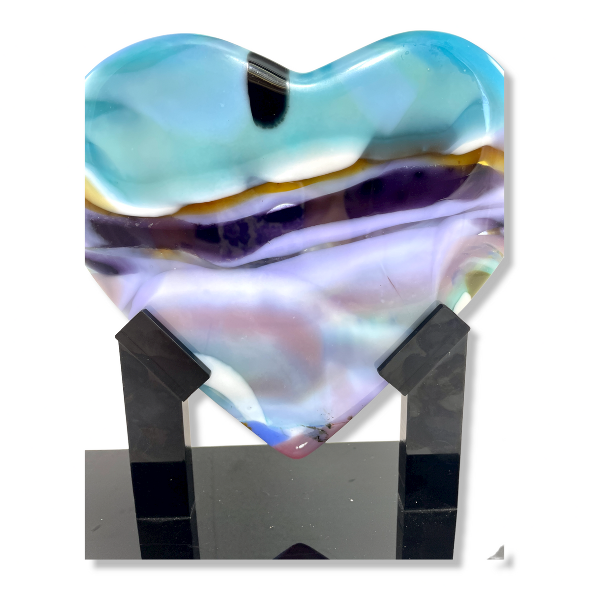 Arctic Skies Glass Heart Sculpture - close view