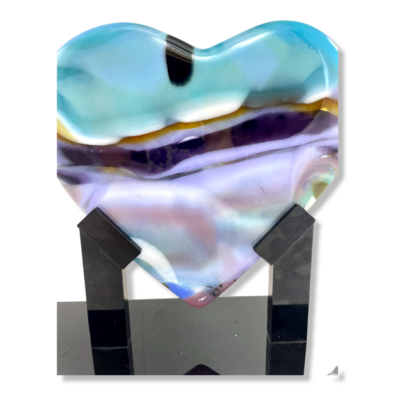 Arctic Skies Glass Heart Sculpture - close view