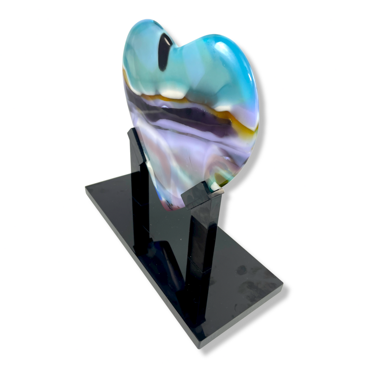 Arctic Skies Glass Heart Sculpture - side view